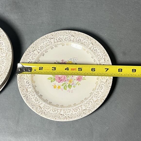 Salad Plates 7" Royal China Rose Glory 24vKt Gold Union Made-Set 5-Vintage 1950s - Picture 4 of 5
